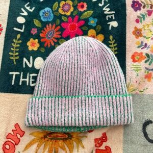 NWOT Green and Pink Striped Aerie Beanie - One Size